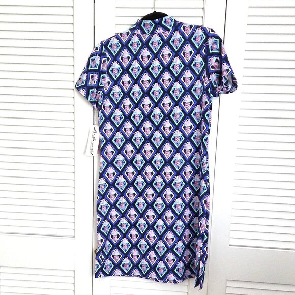 LuLu B Colorful Pineapple UPF 50+ Short Sleeve Shift Dress. - Picture 2 of 3